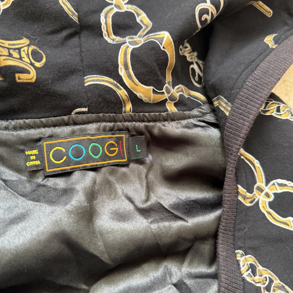 Coogi Zip Up Cinch Waist Hoodie Black Chain Print Size Large - Picture 5 of 7